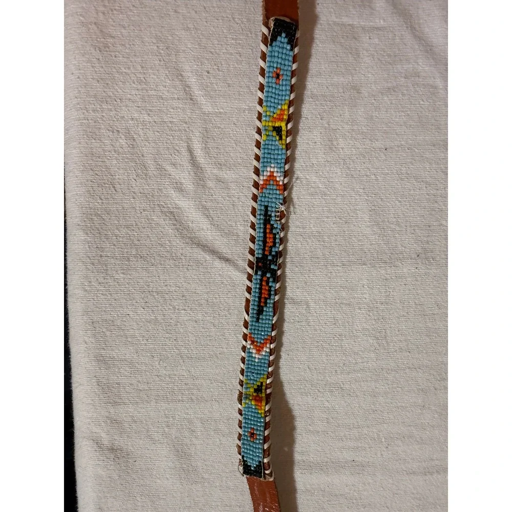 Vintage Kids Genuine‎ Leather Beaded Southwestern Western Belt Brown 27 Inch